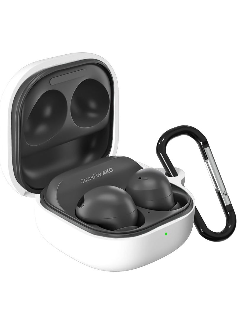 Compatible with Samsung Galaxy Buds 2 Pro / Buds 2 / Buds Pro / Galaxy Buds Live Case Cover – Soft Silicone Shockproof Protective Case with Carabiner, Front LED Visible (White) - Image 1