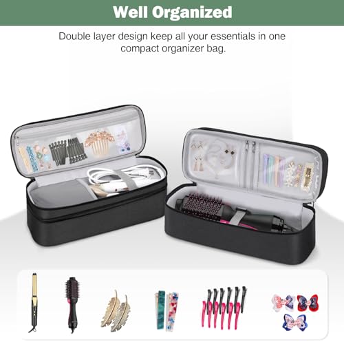 SITHON Double-Layer Travel Carrying Case for Shark FlexStyle/SmoothStyle, Water Resistant Storage Organizer Bag for Airwrap Styler, Also for Revlon One-Step Hair Dryer (Bag Only) (Black) - Image 3