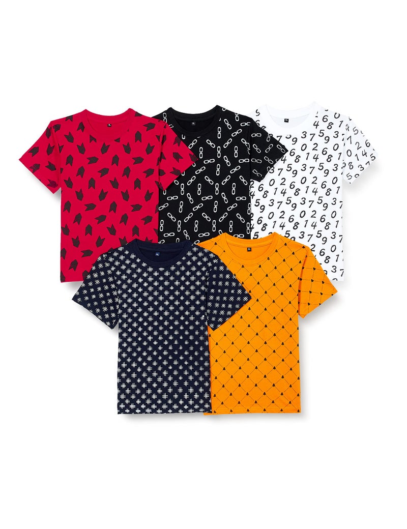 T2F Boy's Cotton Printed Regular Fit T-Shirt(Pack of 5) - Image 1