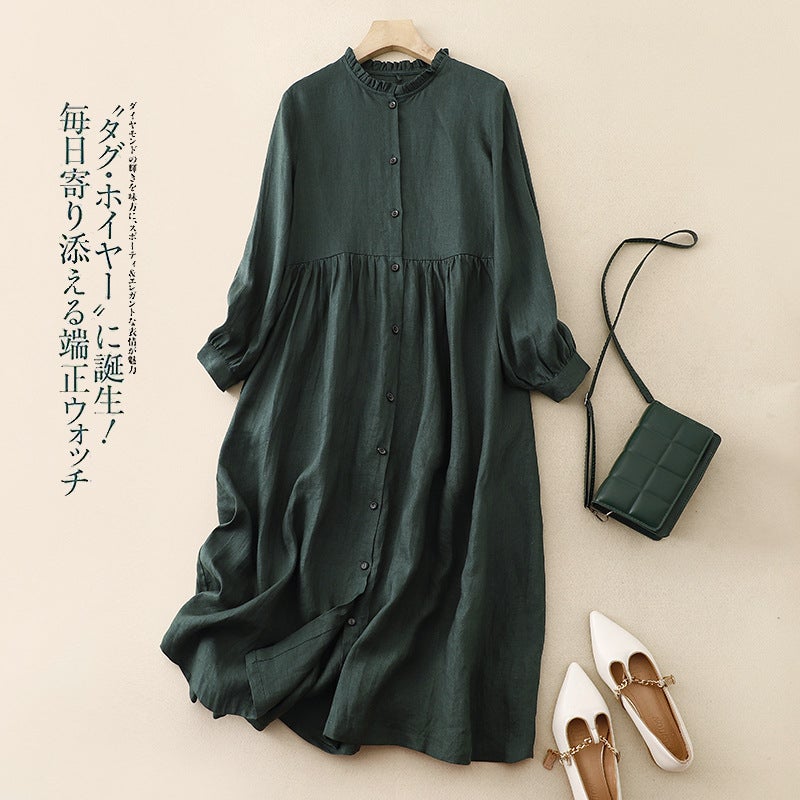 New Washable Linen Loose Cuff Sleeve Long Dress Coat Robe Open Cardigan Womens Clothing Artistic Style Middle Length Outerwear Picture color
