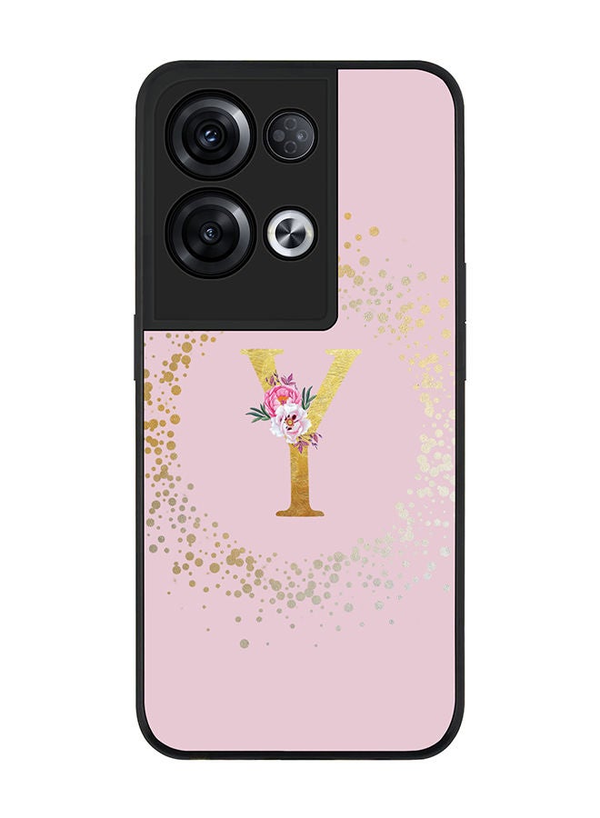 Stylizedd Rugged Black edge case for Oppo Reno8 Pro Slim fit Soft Case Flexible Rubber Edges TPU Gel Thin Cover - Custom Monogram Initial Letter Floral Pattern Alphabet - Y (Pink) - Image 1