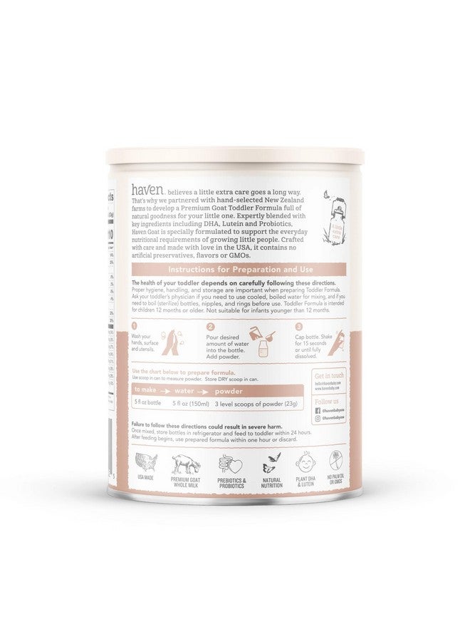HAVEN Haven Goat Toddler Formula | 1 to 3 Years | Premium New Zealand Forage-fed Goat Whole Milk Toddler Formula | Wholesome Goodness | Gentle on Tiny Tummies | Immune Support | Prebiotics, Probiotics, DHA, Lutein | Non GMO | No Palm Oil | 14.1 oz - Image 2