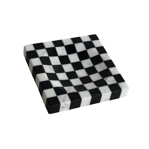 StonePlus Marble Stone Black and White Checkerboard Square Small Splicing Mosaic Tray Jewelry Dish (Black and White) - Image 1