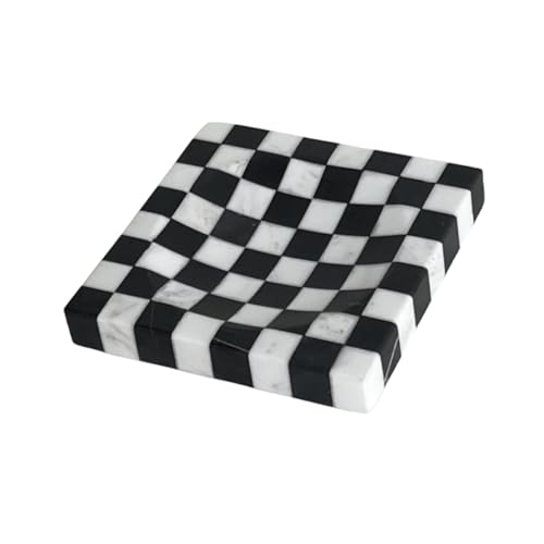 StonePlus Marble Stone Black and White Checkerboard Square Small Splicing Mosaic Tray Jewelry Dish (Black and White) - Image 2