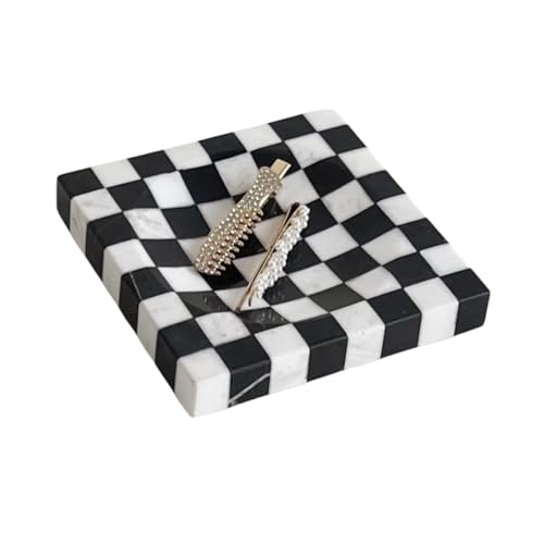 StonePlus Marble Stone Black and White Checkerboard Square Small Splicing Mosaic Tray Jewelry Dish (Black and White) - Image 3