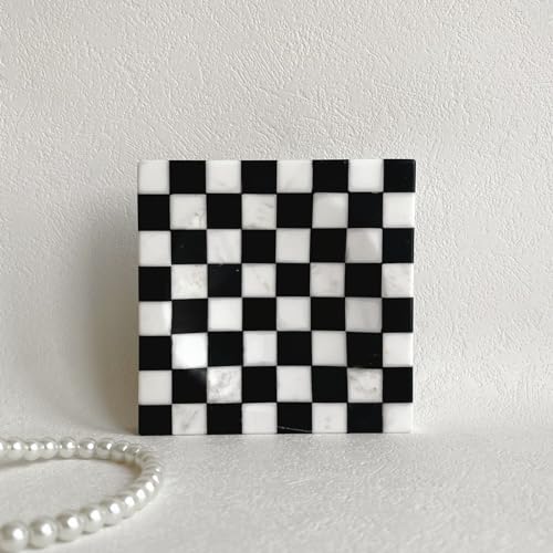 StonePlus Marble Stone Black and White Checkerboard Square Small Splicing Mosaic Tray Jewelry Dish (Black and White) - Image 5