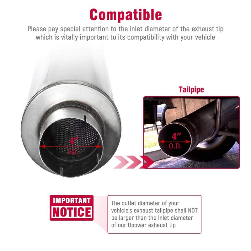 Upower 4" Inlet Diesel Exhaust Muffler 7" x 24" Body 30" Whole Length XS2772 - Straight Through Stainless Steel Welded On Resonator Muffler - Image 2