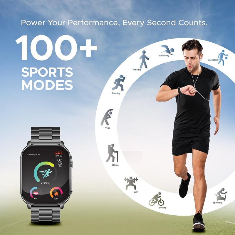 آي كيو تاتش ساعة IQ TOUCH Active S11 Pro الذكية ذات الشاشة المنحنية، شاشة Super Retina AMOLED بحجم 2.01 بوصة، اتصال لاسلكي، سوار من الفولاذ المقاوم للصدأ، مقاومة للماء بمعيار IP68، بطارية تدوم 7 أيام، أكثر من 100 وضع رياضي، تتبع صحي على مدار الساعة - Image 5