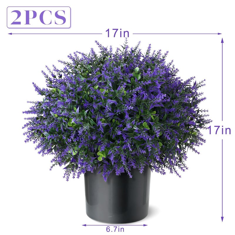 GLIDLION Set of 2 Artificial Eucalyptus Leaf & Lavender Topiary Trees for Front Door - UV Protection Faux Topiary Trees Fake Greenery Plant with Black Flowerpot for Farmhouse,Home,Outdoor Decor - Image 5