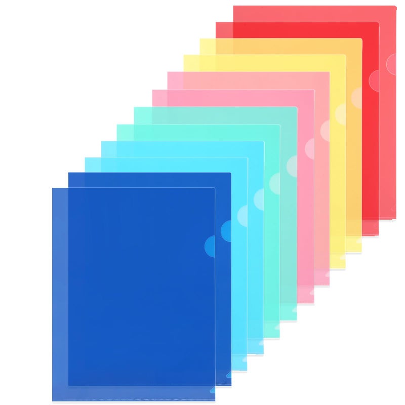 WOT I 12 Pack Clear Document Folders, Plastic Transparent Folders Copy Safe Project Pockets, for Letter Size Sheets, 6 Vibrant Color - Image 1