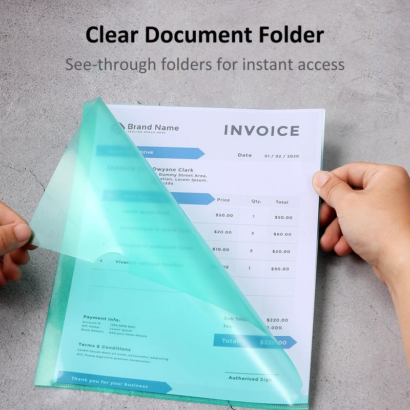 WOT I 12 Pack Clear Document Folders, Plastic Transparent Folders Copy Safe Project Pockets, for Letter Size Sheets, 6 Vibrant Color - Image 2