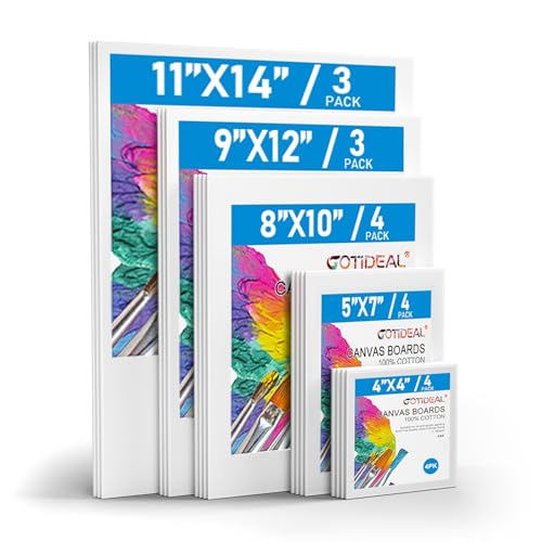 GOTIDEAL Canvas for Painting -18 Pack, Multi Pack 4x4, 5x7, 8x10, 9x12,11x14 Canvas Boards for Painting, Primed White Blank Artist Canvas Variety Pack for Acrylic, Oil Paint, Watercolor, Gouache - Image 1