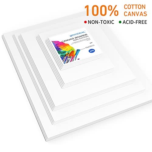 GOTIDEAL Canvas for Painting -18 Pack, Multi Pack 4x4, 5x7, 8x10, 9x12,11x14 Canvas Boards for Painting, Primed White Blank Artist Canvas Variety Pack for Acrylic, Oil Paint, Watercolor, Gouache - Image 2