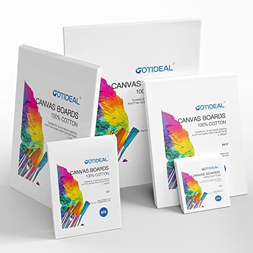 GOTIDEAL Canvas for Painting -18 Pack, Multi Pack 4x4, 5x7, 8x10, 9x12,11x14 Canvas Boards for Painting, Primed White Blank Artist Canvas Variety Pack for Acrylic, Oil Paint, Watercolor, Gouache - Image 3