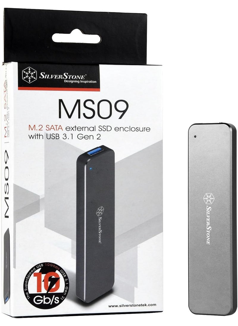 SilverStone SilverStone Technology M2 SATA SSD to USB 31 Gen 2 Enclosure with Retractable Aluminum USB TypeA Housing in Charcoal Gray MS09C  - Image 1