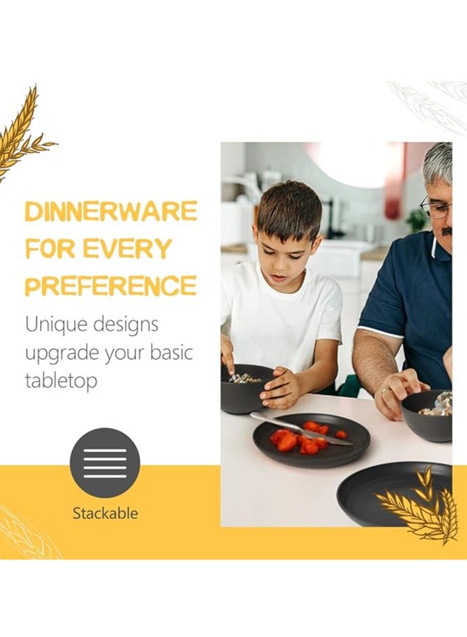 Arabest 16-Piece Kitchen Plastic Wheat Straw Dinnerware Set, Service for 4, Dinner Plates, Dessert Plate, Cereal Bowls, Cups, Unbreakable Plastic Outdoor Camping Dishes, Black - Image 3