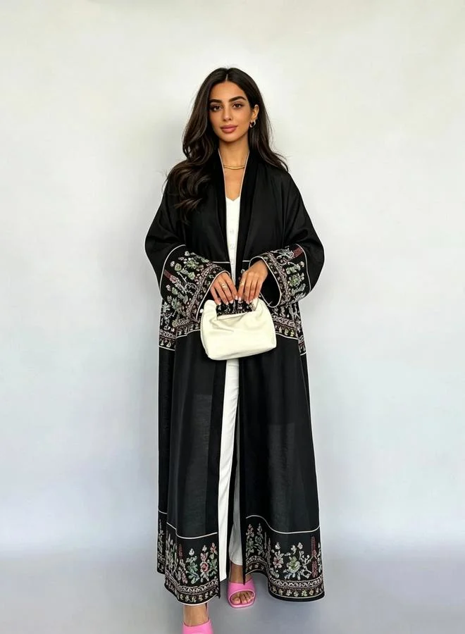 Take Two Black Embroidered Open Front Abaya