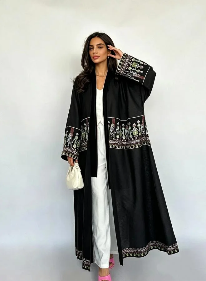 Take Two Black Embroidered Open Front Abaya