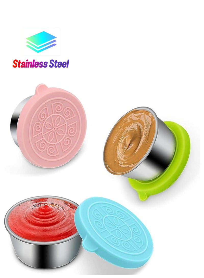 Arabest Salad Dressing Containers to Go, 3x1.7oz Small Stainless Steel Condiment Containers with Lids, Leakproof Dip Containers, Reusable Mini Sauce Container, Premium Silicone Lids Dipping Sauce Cups - Image 1
