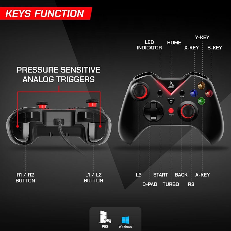 tag Gamerz G1000 USB Wired Gamepad For PC/PS3, Pressure Sensitive Analog Triggers, Haptic feedback, Accurate Joystick, Game Controller With Ergonomic Design, Plug & Play Joypad, Supports Windows 10/11 - Image 5