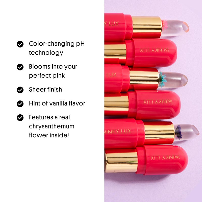 Winky Lux Flower Balm, pH Lip Balm, Color Changing Lipstick and Tinted, Vegan & Cruelty Free Lip Balm, Hydrate & Plump, Sheer Pink Lipstick, Blue Flower with Vanilla Scent - Image 2