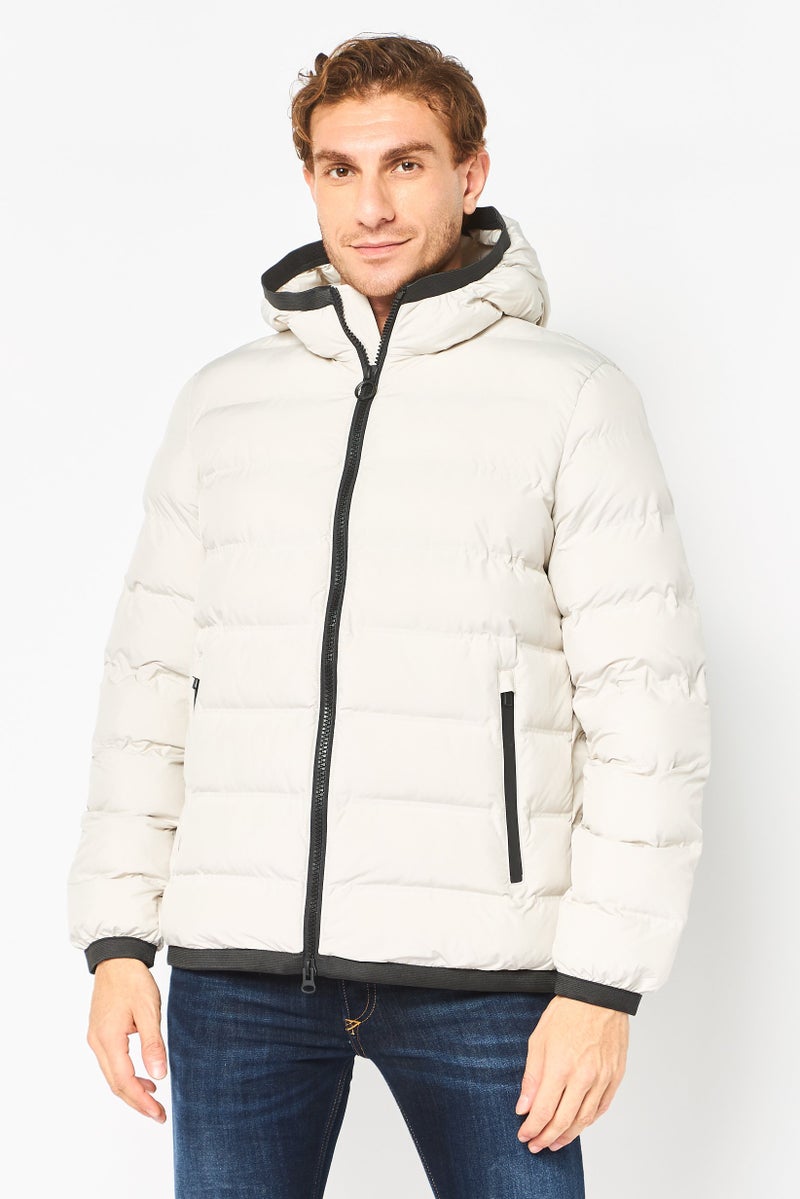 GEOX Men Solid Puffer Jacket, Beige - Image 1