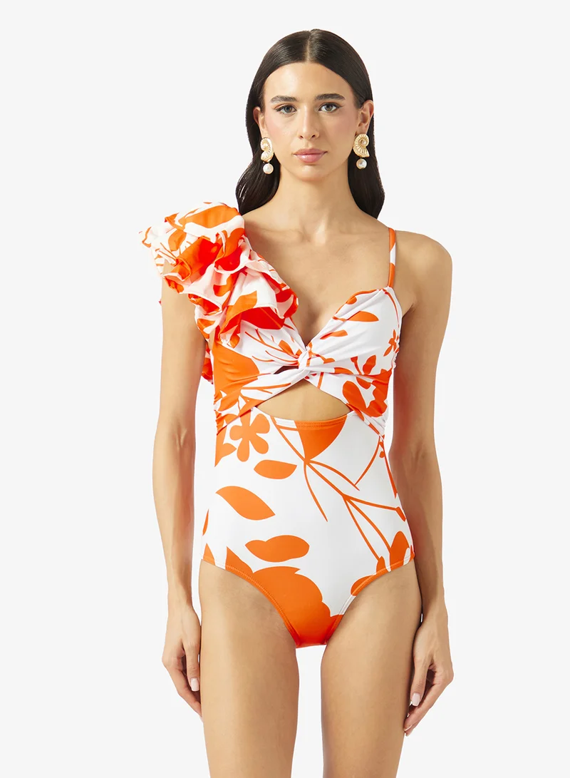 Ella  Ruffled Shoulder Swimsuit With Skirt for Women | Best Price UAE