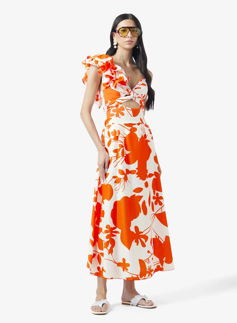 Ella  Ruffled Shoulder Swimsuit With Skirt for Women | Best Price UAE