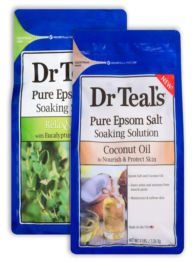 Dr Teal's Epsom Salt Bath Variety Gift Set (2 Pack, 3lb Ea) - Relax & Relief Eucalyptus & Spearmint, Nourish & Protect Coconut - Essential Oils & Pure Epsom Salt - Image 1