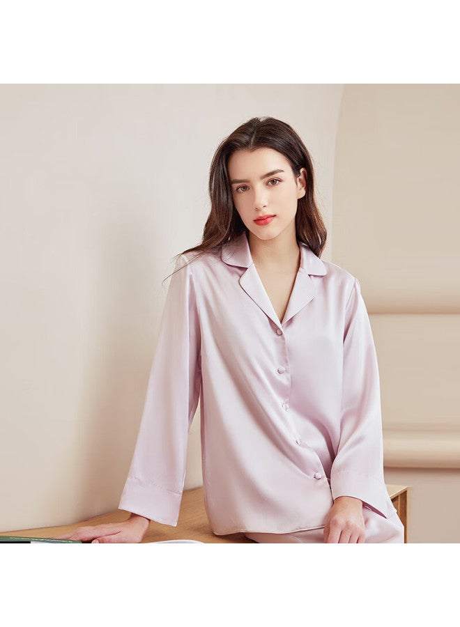 MEIBIAO American Standard 19mm Silk Women's Long Sleeve Pajama Set 100% Mulberry Silk Loose Homewear Mousse Pink M - Image 4