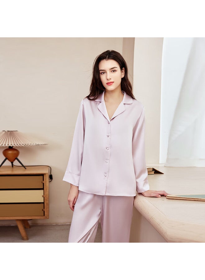 MEIBIAO American Standard 19mm Silk Women's Long Sleeve Pajama Set 100% Mulberry Silk Loose Homewear Mousse Pink M - Image 1