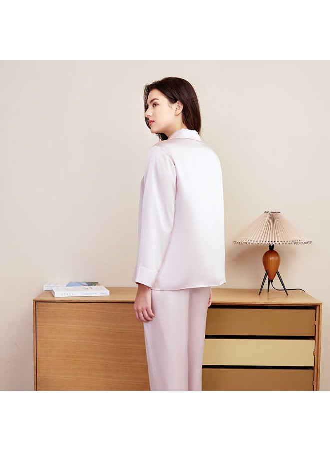 MEIBIAO American Standard 19mm Silk Women's Long Sleeve Pajama Set 100% Mulberry Silk Loose Homewear Mousse Pink M - Image 5