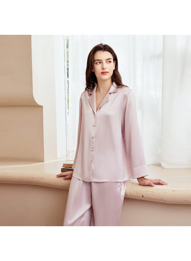MEIBIAO American Standard 19mm Silk Women's Long Sleeve Pajama Set 100% Mulberry Silk Loose Homewear Mousse Pink M - Image 2