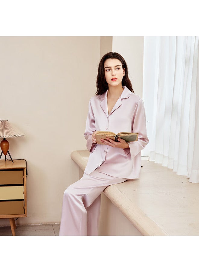 MEIBIAO American Standard 19mm Silk Women's Long Sleeve Pajama Set 100% Mulberry Silk Loose Homewear Mousse Pink M - Image 3