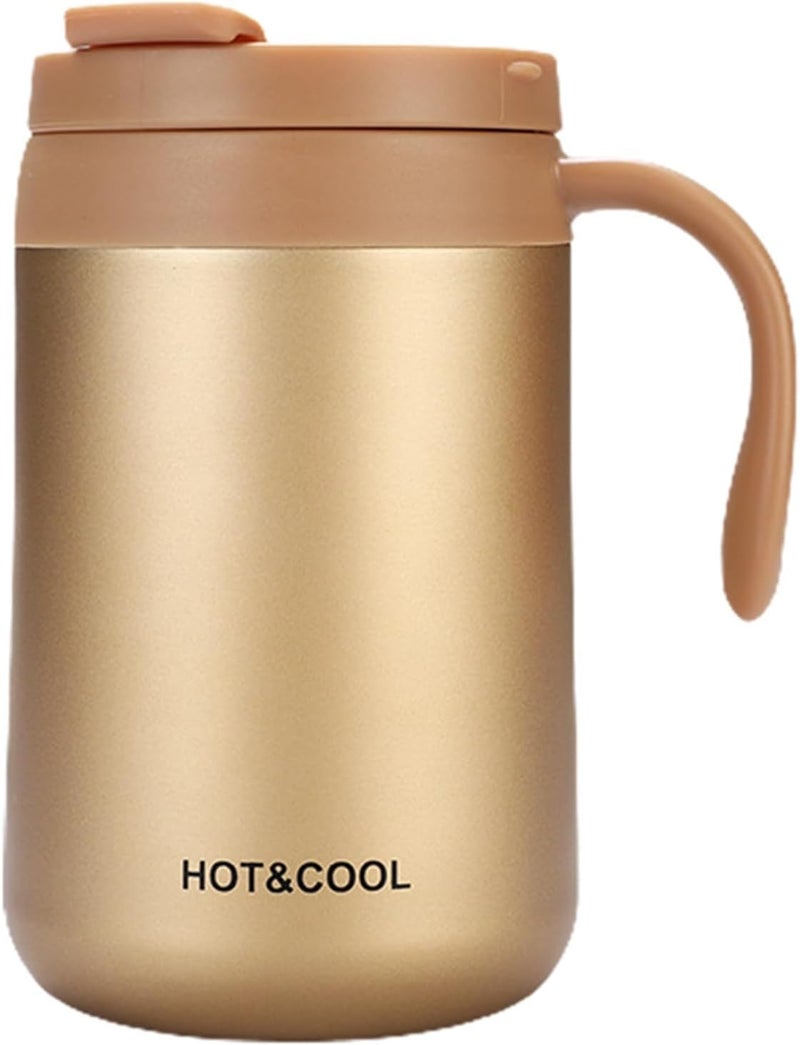 HomeAra 500ML Premium Stainless Steel Vacuum Insulated Camping Mug with Handle and Lid Double Wall Travel Tumbler for Hot or Cold Beverages Ideal Coffee Thermos for Outdoor Adventures Golden - Image 1