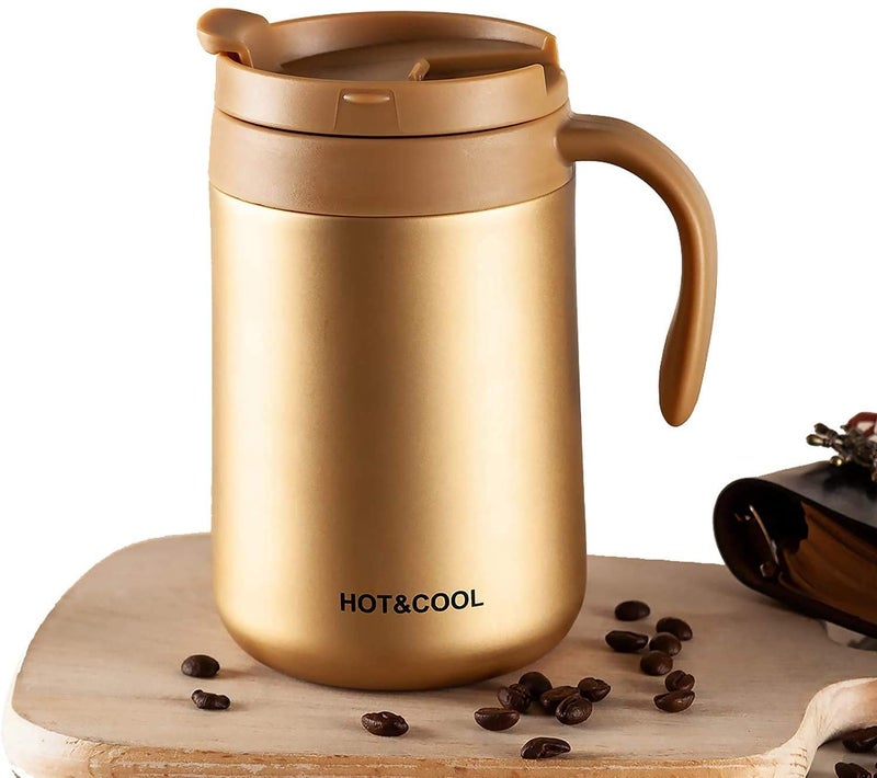 HomeAra 500ML Premium Stainless Steel Vacuum Insulated Camping Mug with Handle and Lid Double Wall Travel Tumbler for Hot or Cold Beverages Ideal Coffee Thermos for Outdoor Adventures Golden - Image 3