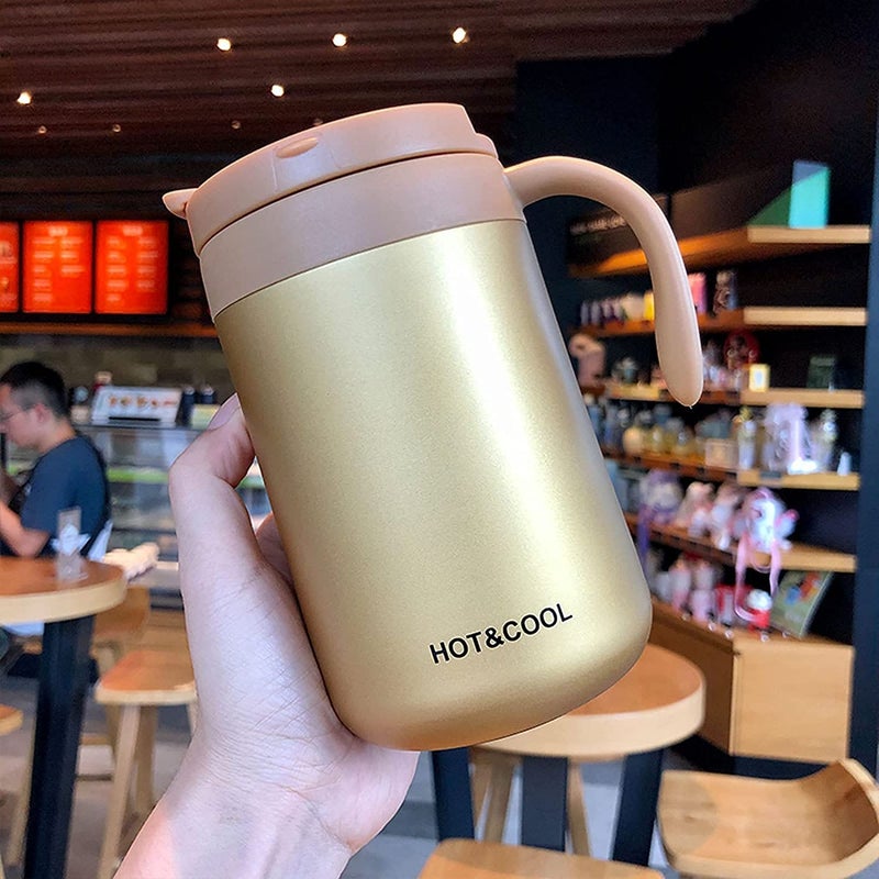 HomeAra 500ML Premium Stainless Steel Vacuum Insulated Camping Mug with Handle and Lid Double Wall Travel Tumbler for Hot or Cold Beverages Ideal Coffee Thermos for Outdoor Adventures Golden - Image 2