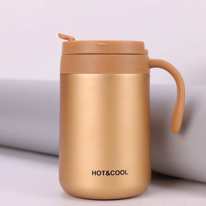 HomeAra 500ML Premium Stainless Steel Vacuum Insulated Camping Mug with Handle and Lid Double Wall Travel Tumbler for Hot or Cold Beverages Ideal Coffee Thermos for Outdoor Adventures Golden - Image 4
