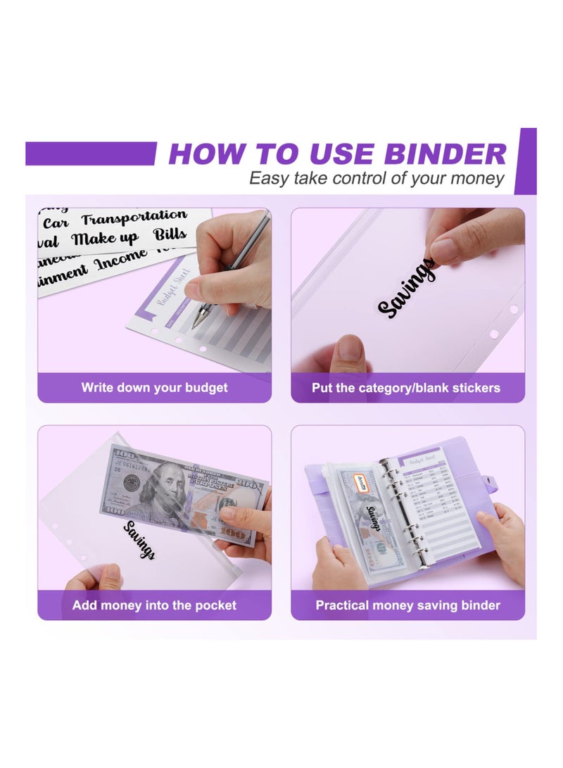 SYOSI Budget Binder with Cash Envelopes, A6 Stitching PU Leather Zipper Envelopes and Sheets, 12pcs for Saving Money, Organizer System - Image 5