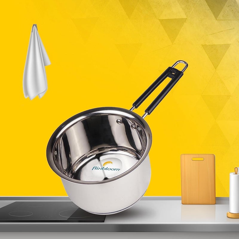 FLIXBLOOM Flixbloom Premium Stainless Steel Induction Base with Sandwich Bottom SaucepanChaidan Sauce pan with Handle Glossy TPan Tea Pan Milk Pan 4 Litre - Image 1