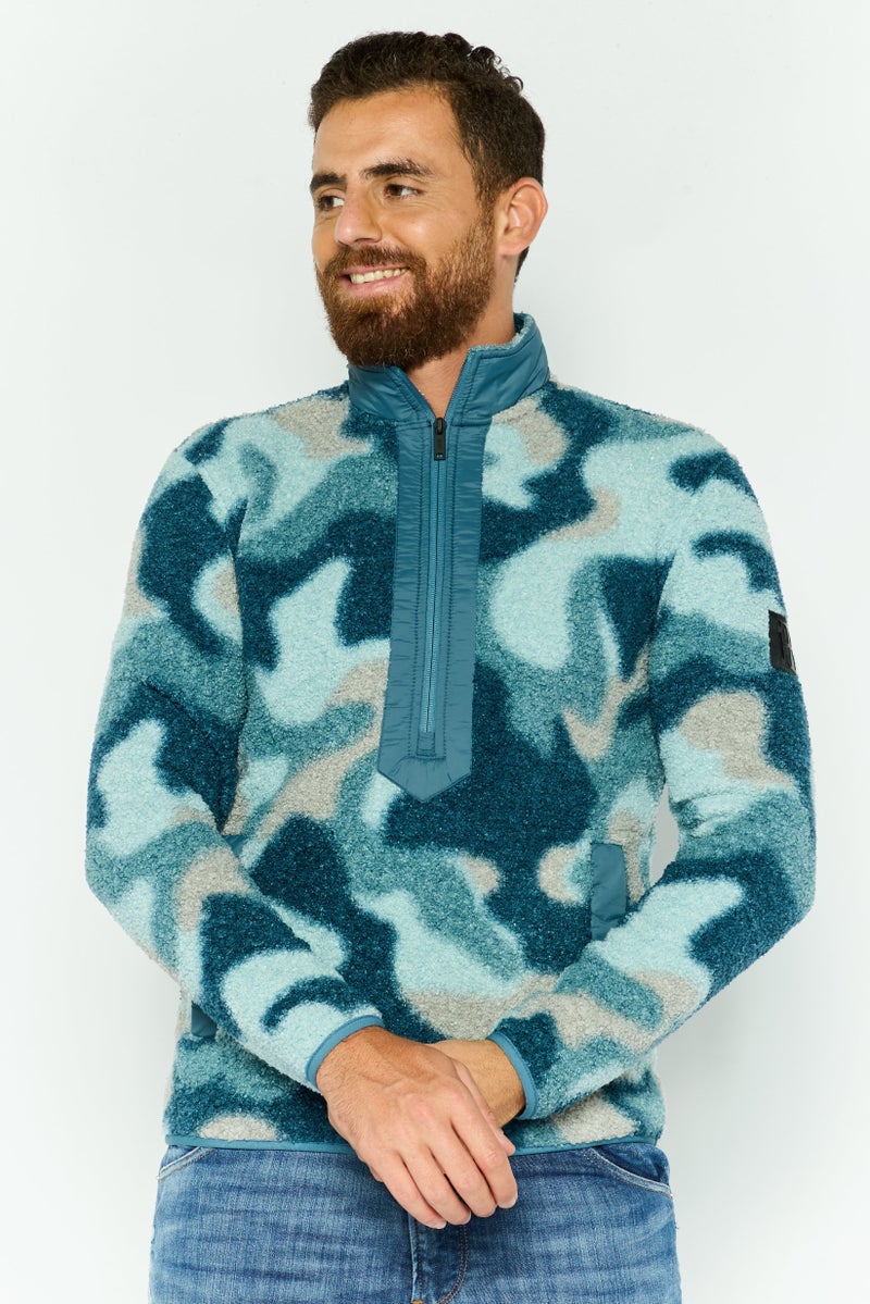 DKNY Men High Neck Allover Print Sweatshirts, Blue Combo - Image 1