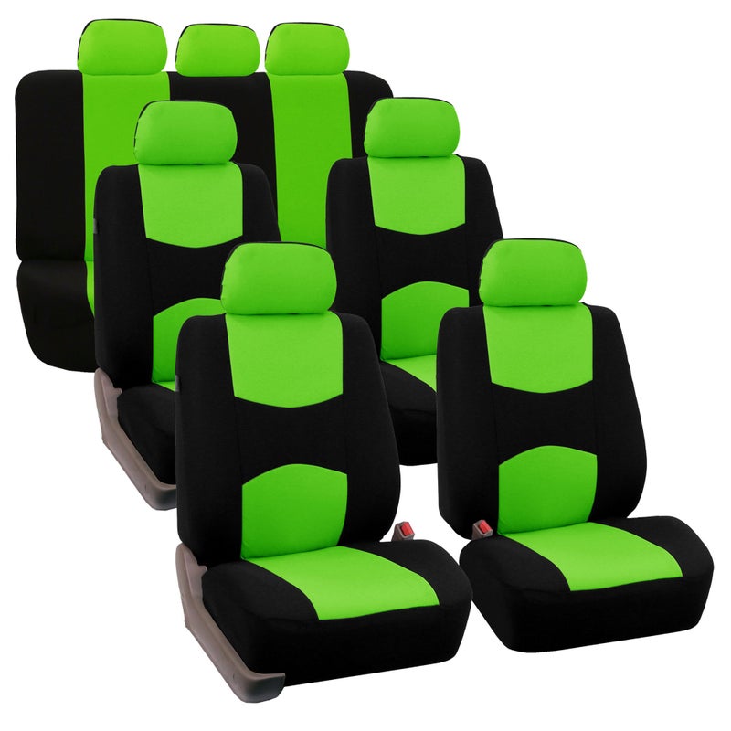 FH Group Flat Cloth Full Set Car Seat Covers Three Row 7 Seater  Universal Fit for Cars Trucks  SUVs Green