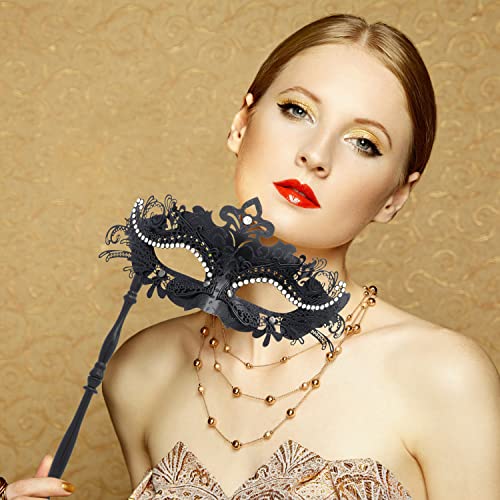Coddsmz Masquerade Mask with Holding Stick Venetian Halloween Costume Mask Mardi Gras Mask for Womens Party - Image 3