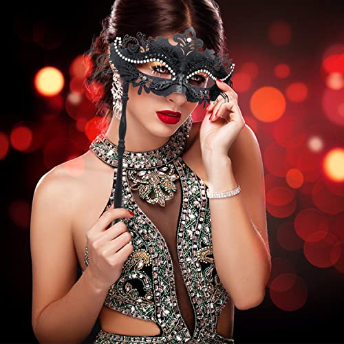 Coddsmz Masquerade Mask with Holding Stick Venetian Halloween Costume Mask Mardi Gras Mask for Womens Party - Image 2