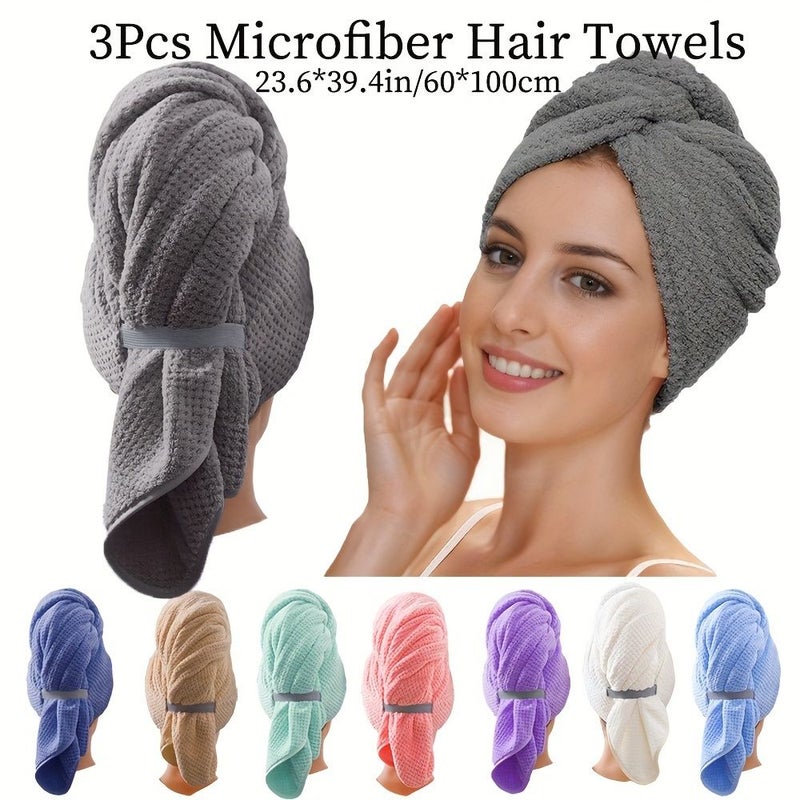 Set Of 3 Hair Drying Towels 60x100cm In Gray Navy Blue And Coffee Quick Dry Absorbent Soft Microfiber For Bathroom Use - Image 2