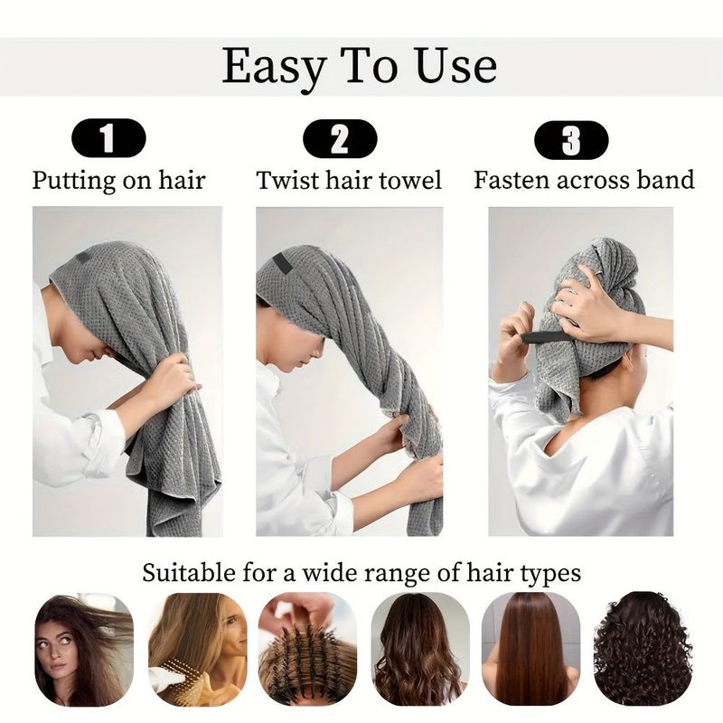 Set Of 3 Hair Drying Towels 60x100cm In Gray Navy Blue And Coffee Quick Dry Absorbent Soft Microfiber For Bathroom Use - Image 5