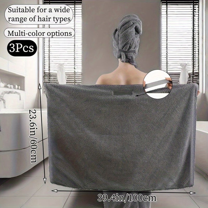 Set Of 3 Hair Drying Towels 60x100cm In Gray Navy Blue And Coffee Quick Dry Absorbent Soft Microfiber For Bathroom Use - Image 4