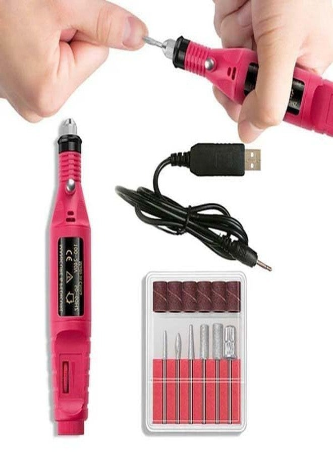 BANIRA Electric Nail Drill Machine Kit, USB Powered, Pink, 6 Bits Set for Manicure and Pedicure Nail Drill Machine 20000 RPM Professional Nail Drills for Acrylic Nails Gel E-file Nail File for Salon and Home Beginners DIY Use - Image 1