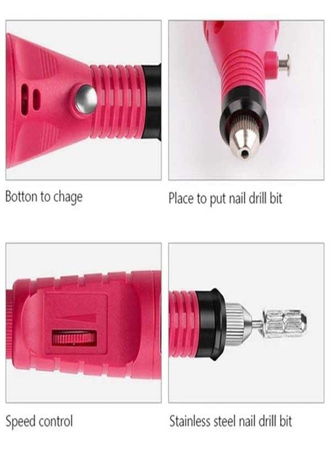 BANIRA Electric Nail Drill Machine Kit, USB Powered, Pink, 6 Bits Set for Manicure and Pedicure Nail Drill Machine 20000 RPM Professional Nail Drills for Acrylic Nails Gel E-file Nail File for Salon and Home Beginners DIY Use - Image 2
