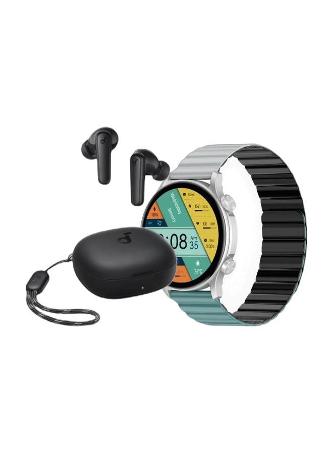 Soundcore R50i True Wireless Earbuds 10mm Drivers with Big Bass, 30H Playtime, IPX5-Water Resistant, AI Clear Calls with 2 Mics, 22 Preset EQs via App Black & KR Pro LTD Smartwatch 1.43" AMOLED HD Display, AOD, IP68 Waterproof, Heart Rate Alerts, Android & iOS Compatible Bundle - Image 1